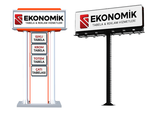 Totem tabelalar, geniş görüş açısı ve etkileyici tasarımlarıyla işletmelerin dikkat çekmesini sağlayan büyük ölçekli reklam çözümleridir. Genellikle ana yollar, otopark girişleri, alışveriş merkezleri ve ticari alanlarda kullanılarak markaların görünürlüğünü artırır. Dayanıklı yapıları sayesinde uzun ömürlü olup her türlü hava koşuluna karşı dirençlidir.